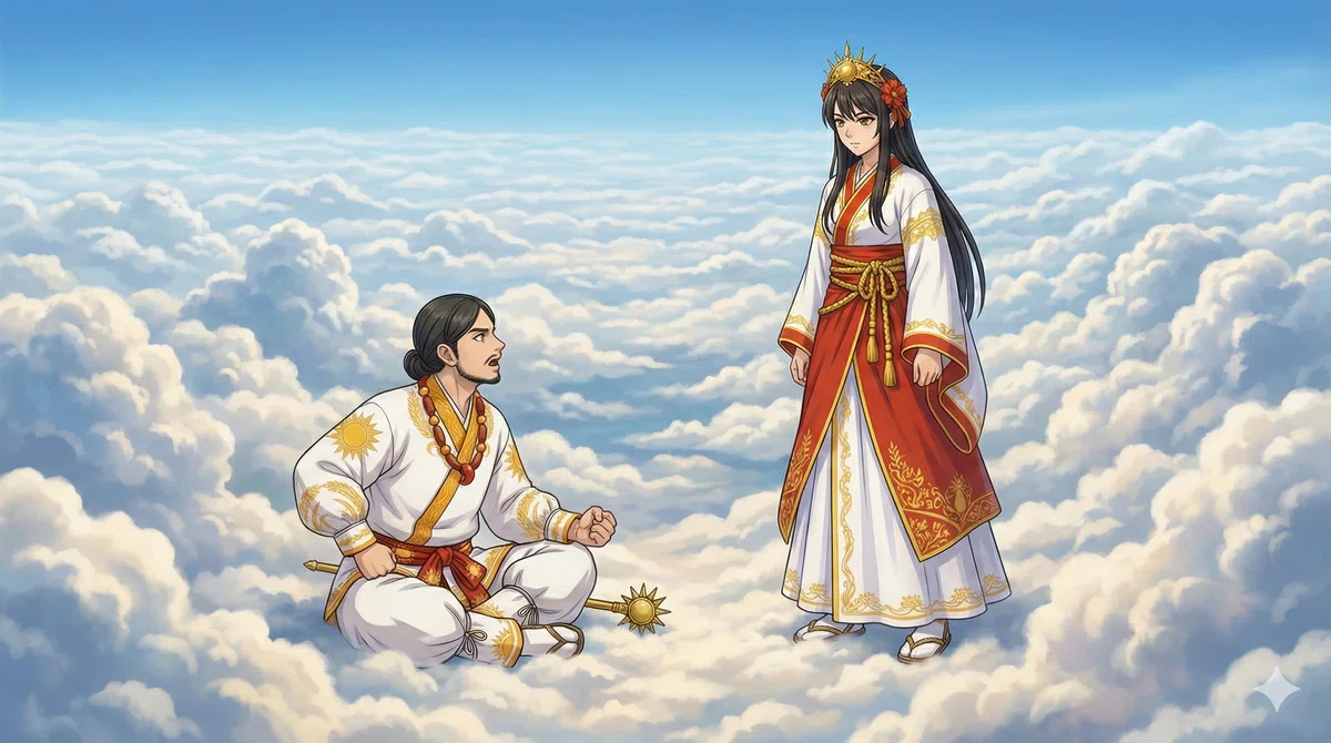 AIイラスト日本神話｜14．天からの使者を迎えるオオクニヌシ｜ほぼ63世