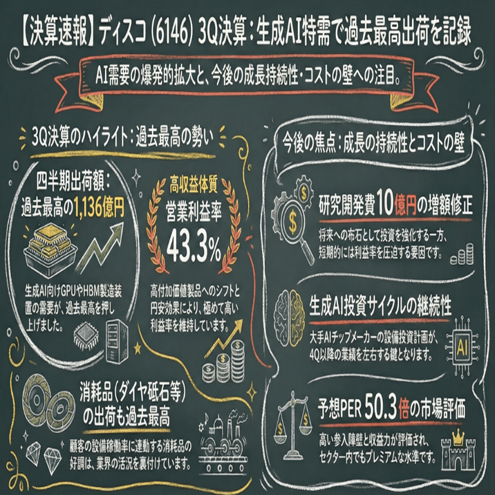 ディスコ（6146）3Q決算解説】 - 四半期最高出荷額を記録も株価5万円台