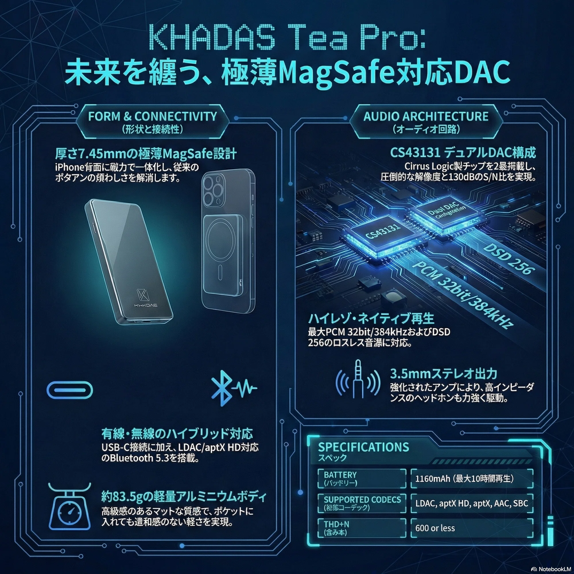 MagSafe対応DACの決定版「KHADAS Tea Pro」登場！薄さ7.45mmに凝縮され 