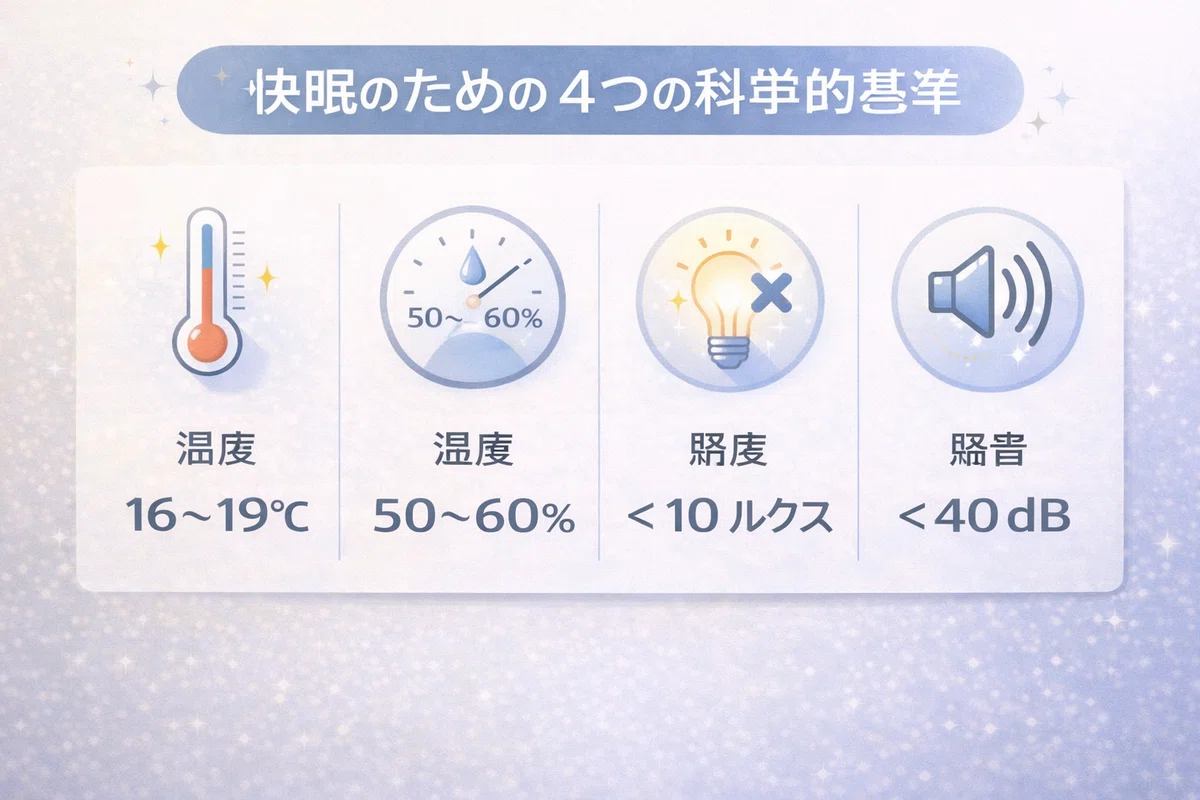 寝室の温度・湿度・照明・音の科学的最適化|快適睡眠環境の作り方｜深田安眠/睡眠改善ナビゲーター