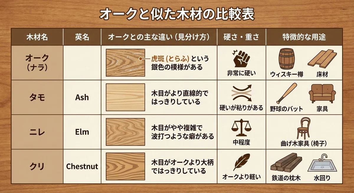 【素材図鑑】オーク(ナラ(楢)/カシ(樫))ってどんな木?どこで使うのが良い?|木材|素材|DIY|もの作り|家具|クリエーターのGICCHO