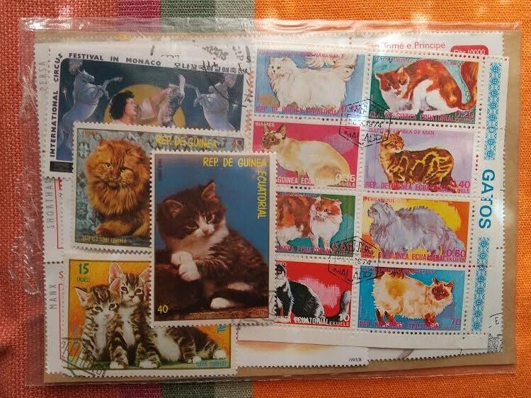 確認用！約50年前の猫切手セット5枚と1枚シート 確認用！約50年前の猫切手セット5枚と1枚シート