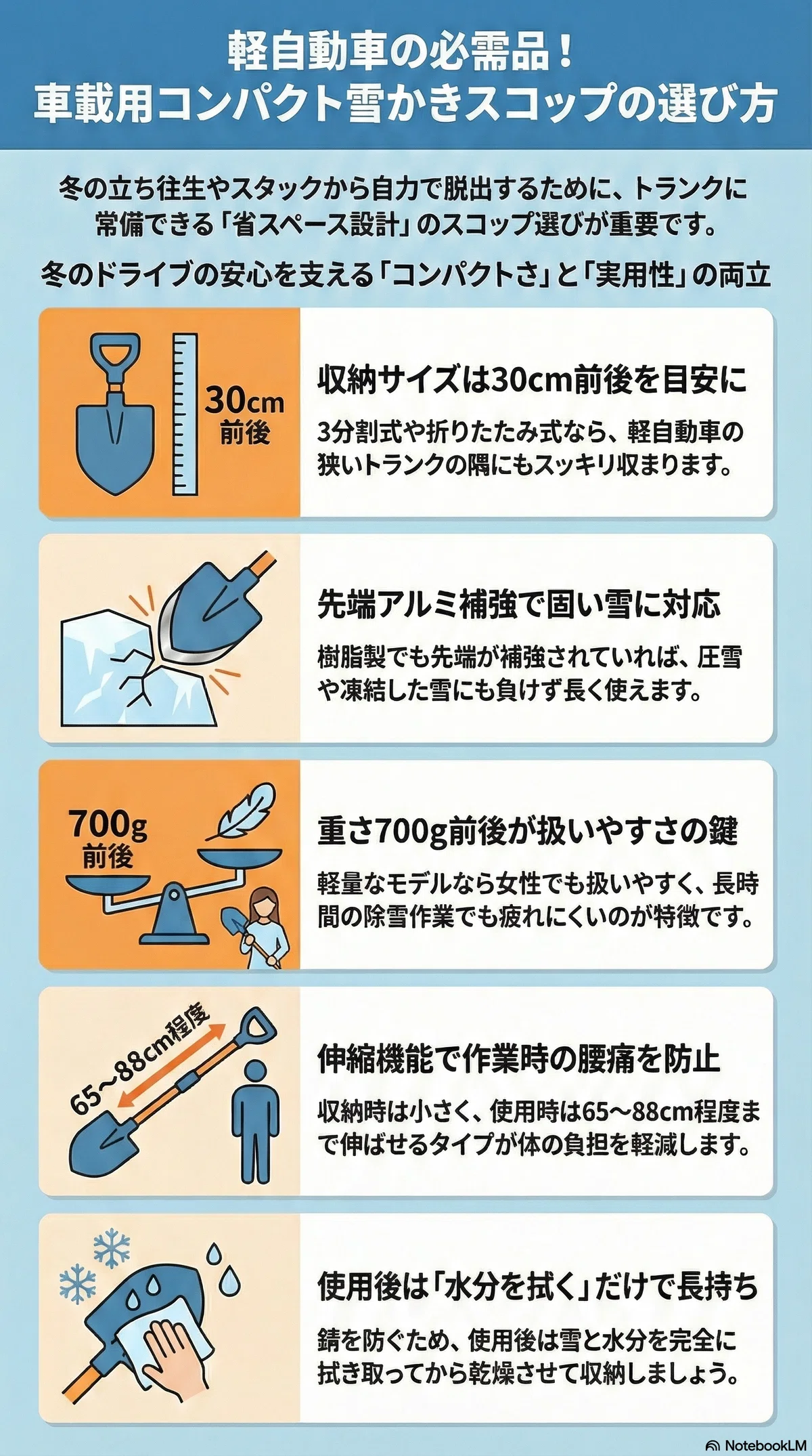 軽自動車でもOK！省スペース雪かきスコップ厳選6アイテム｜Luxurylane