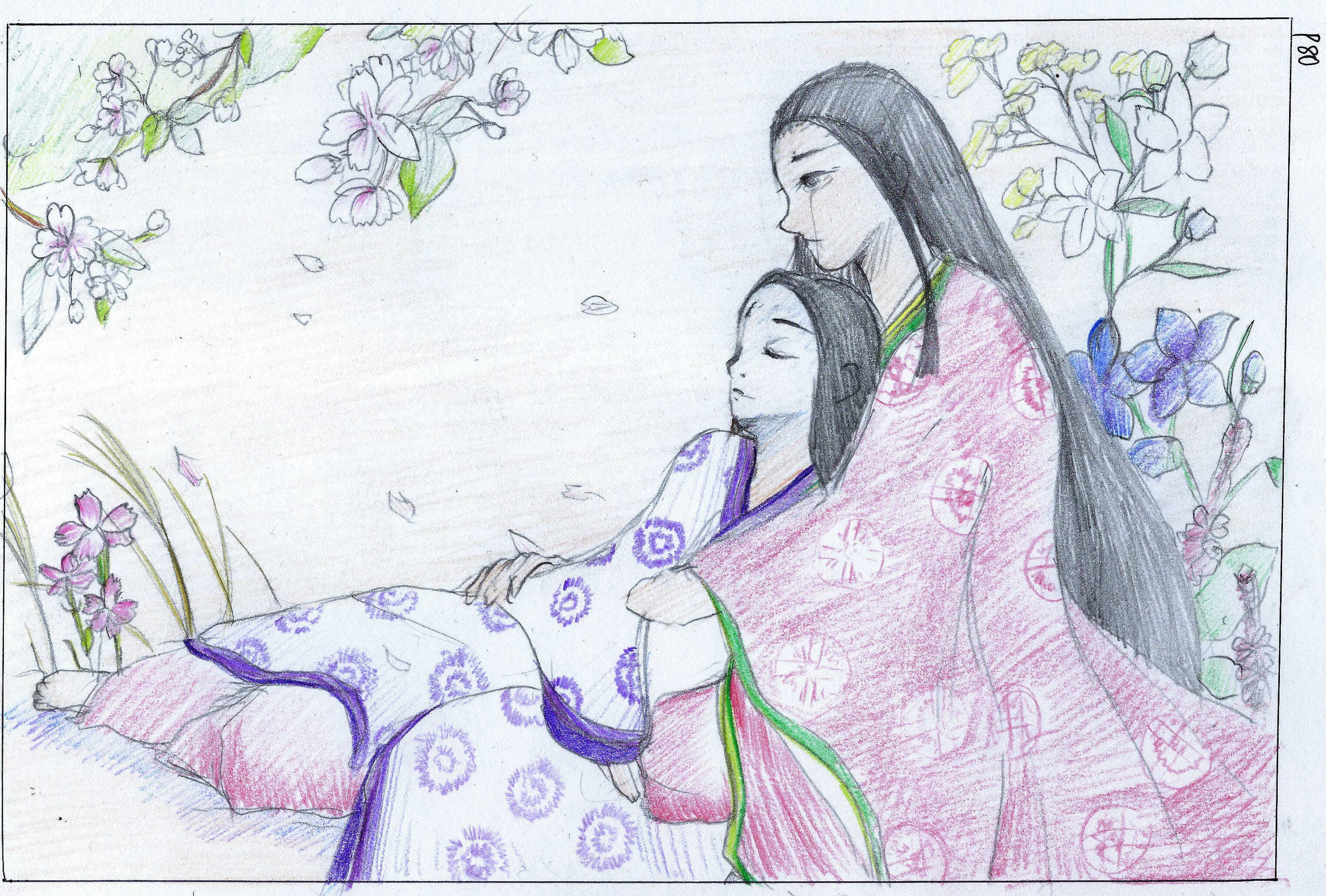 横前裕子 紫式部 源氏物語 絵合 版画 卒業制作にかける思い『旅立ち―源氏物語「御法」』｜三鷹古典サロン裕