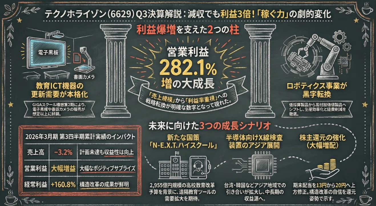 テクノホライゾン（6629）Q3決算解説】減収でも利益3倍、GIGAスクール