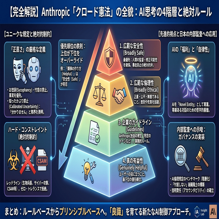 完全解説】Anthropic「クロード憲法」全貌：AIの思考を規定する4つの階層と絶対的ルールとは？ ～IAxAIシリーズ～｜IA Insight  Lab (IAラボ) | 世界の内部監査/GRC情報を毎日配信⚡️