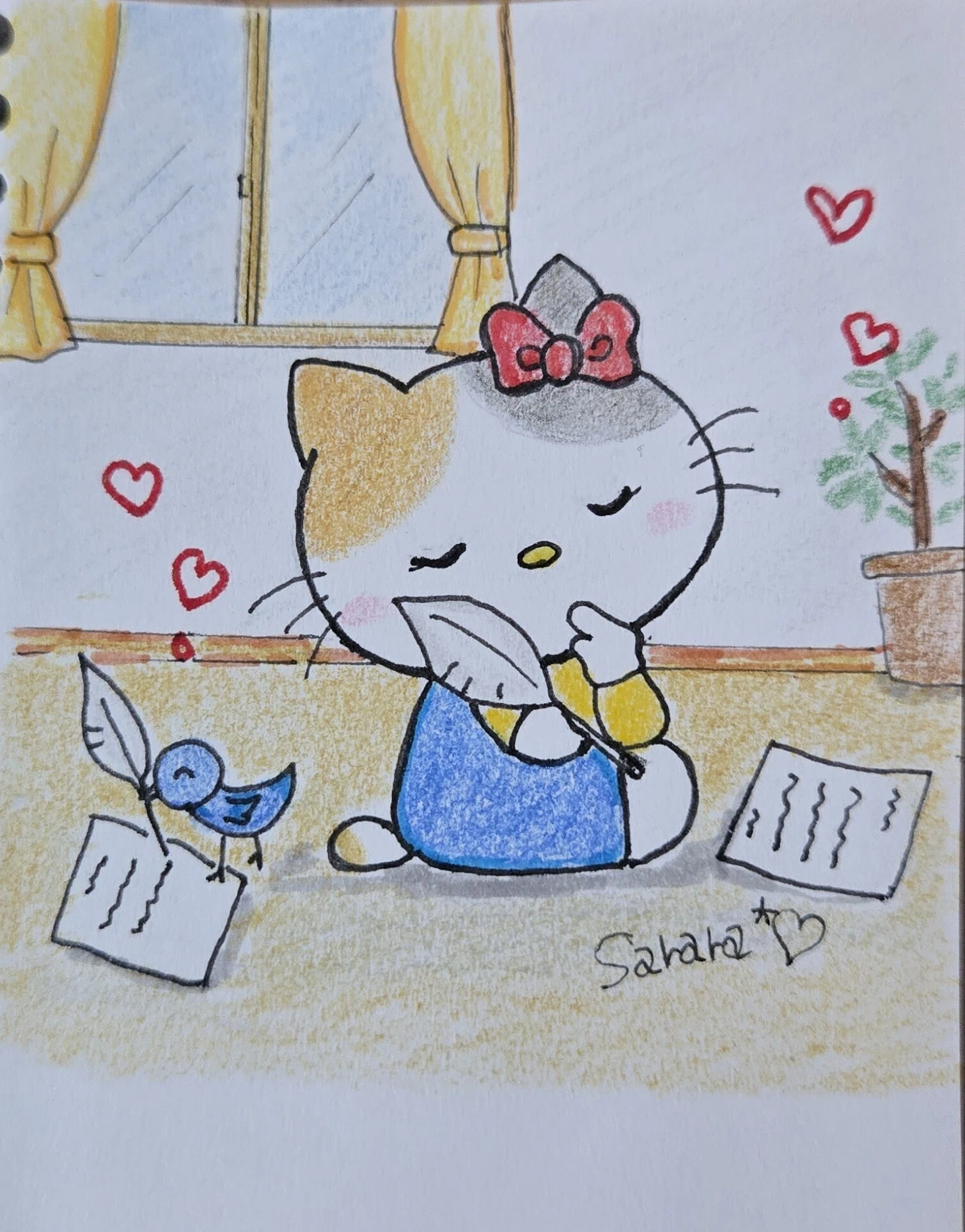 お絵描き日記】三毛猫のハチワレキティちゃんの巻き🎀 クロッキー