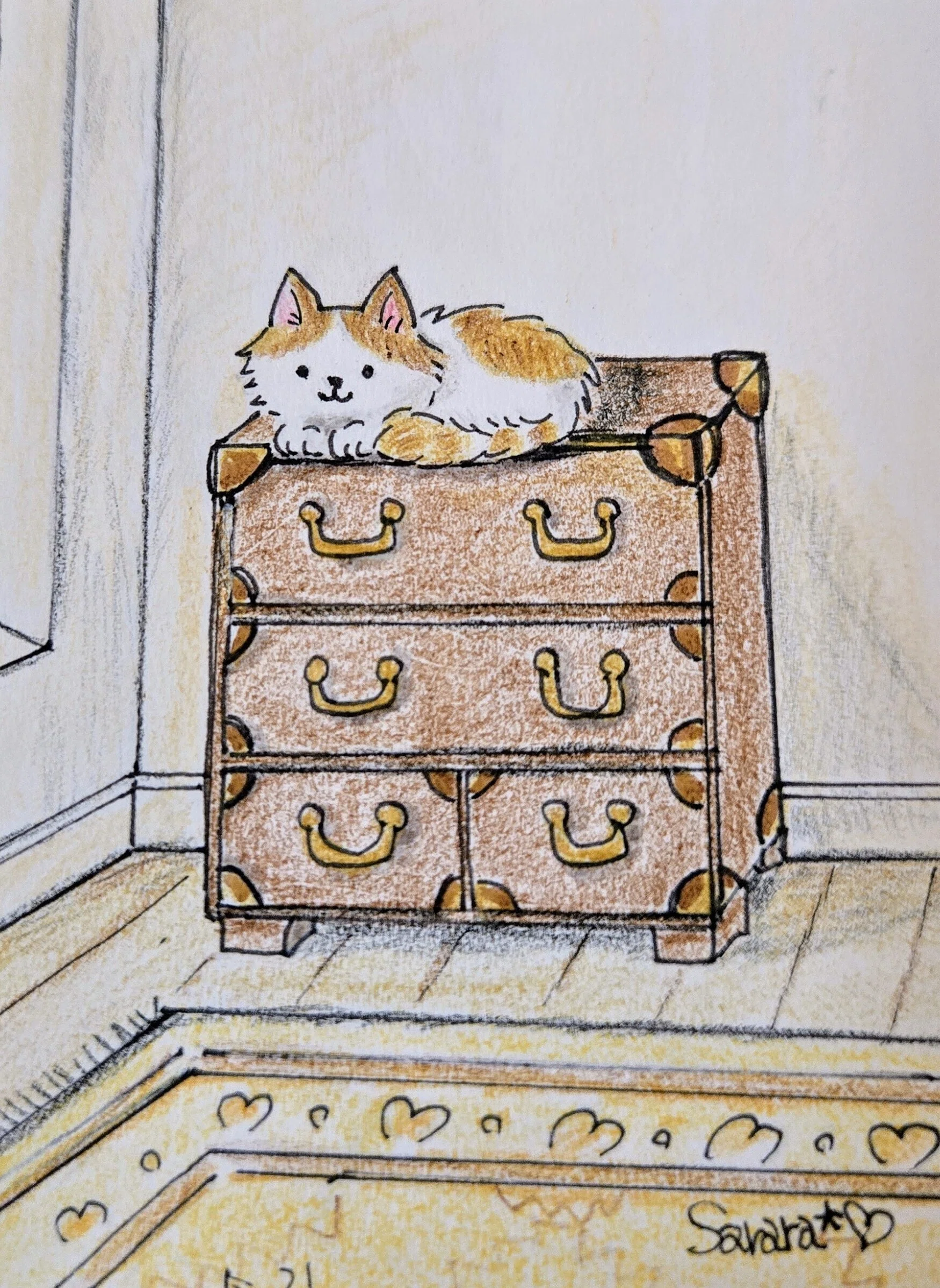 お絵描き日記】三毛猫のハチワレキティちゃんの巻き🎀 クロッキー