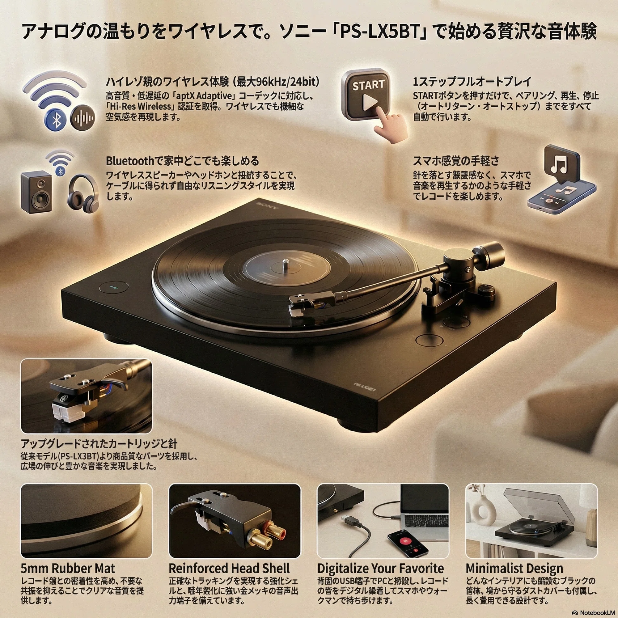 アナログの温もりをワイヤレスで。ソニーの最新プレーヤー「PS-LX5BT 