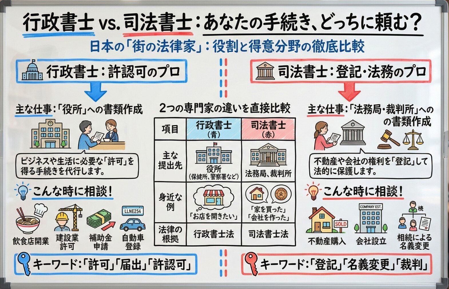行政書士と司法書士の役割比較｜木津俊彦