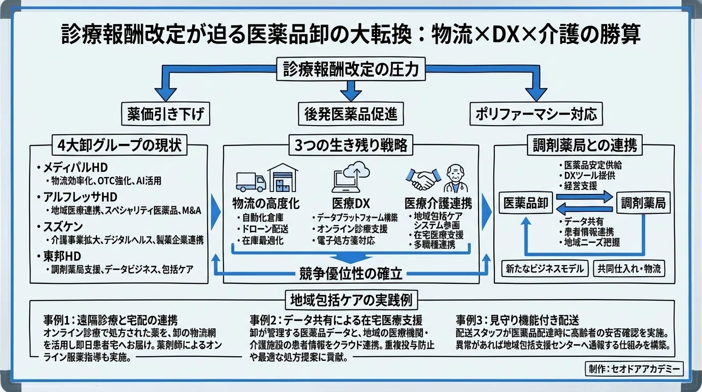 医薬品卸4社が挑む「生存戦略」。薬価引き下げ圧力と医療介護連携の最