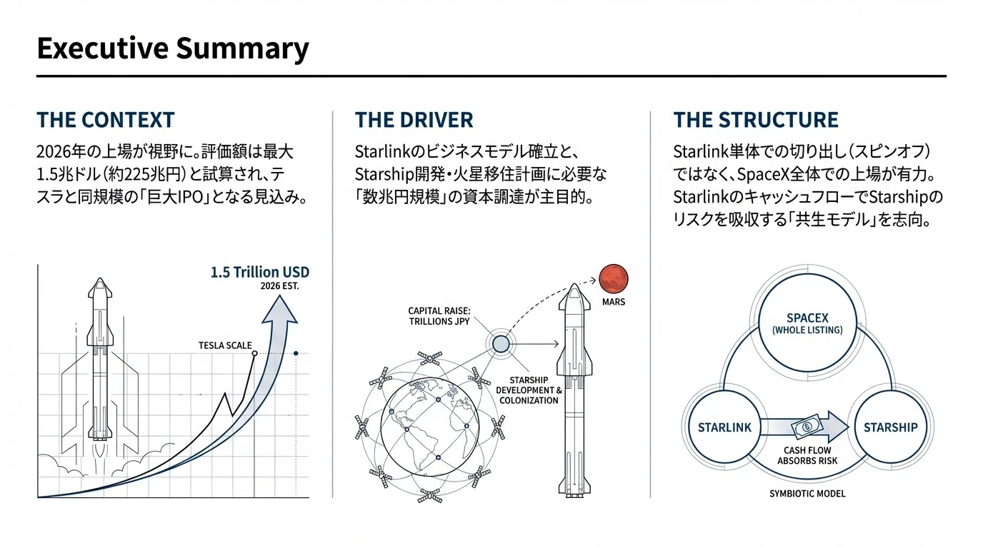 2026年、SpaceX上場の衝撃：1.5兆ドル規模の「宇宙帝国」が私たちに
