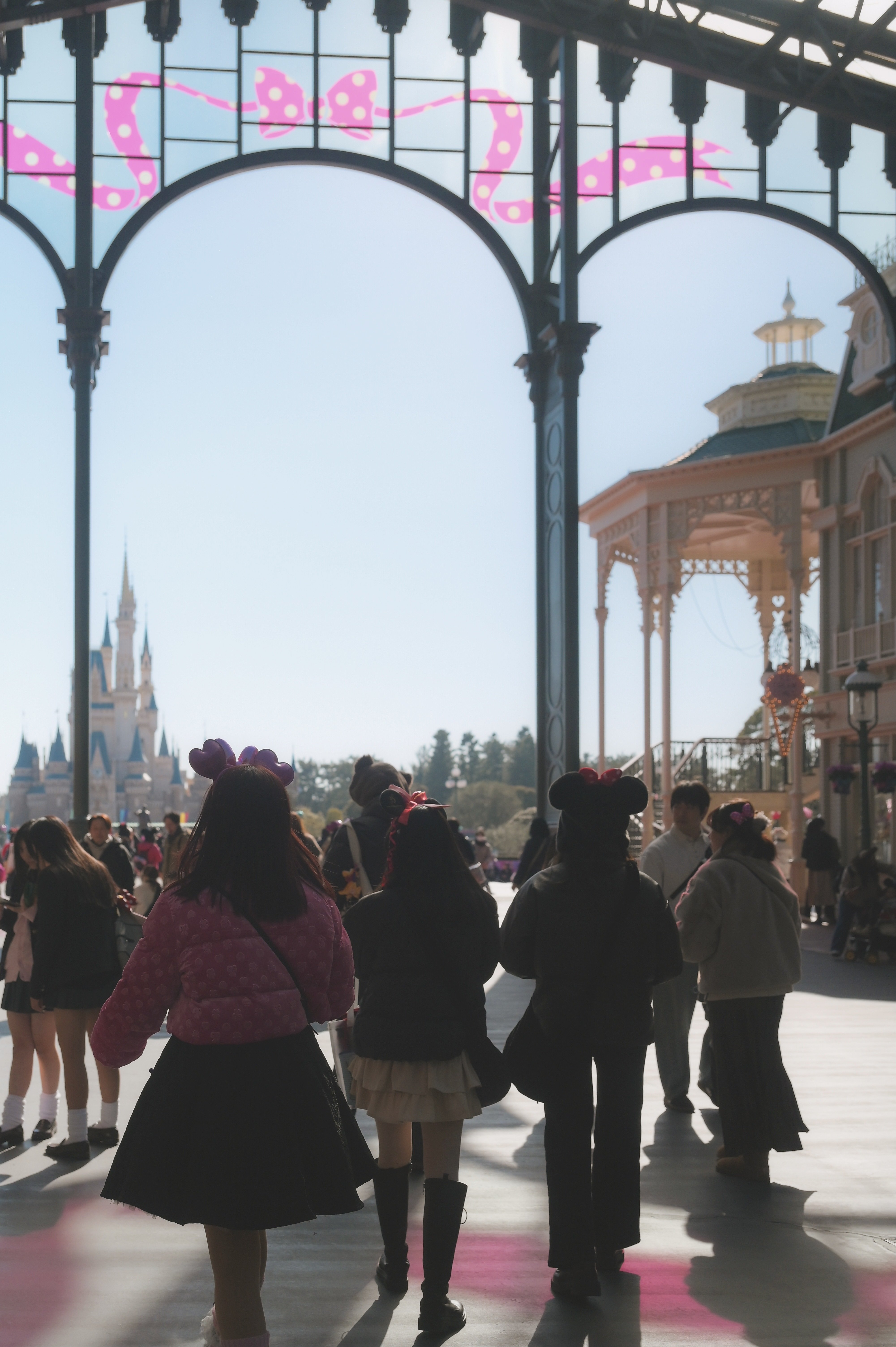 【美品】Disney スピリットジャージー ピンク 反射 シンデレラ城 幅広 シンデレラ城がピンクに染まる！？幻想的な夜の演出や大きなリボンの