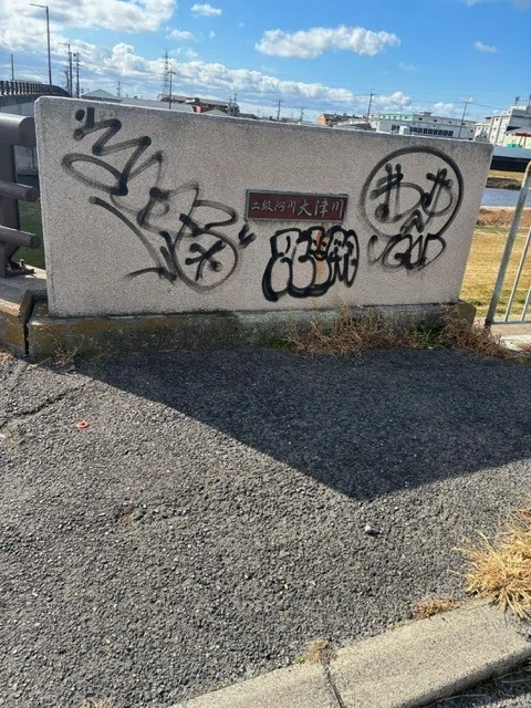大津川の落書きの現状」【岸和田・泉大津・忠岡】シアンの落書き除去