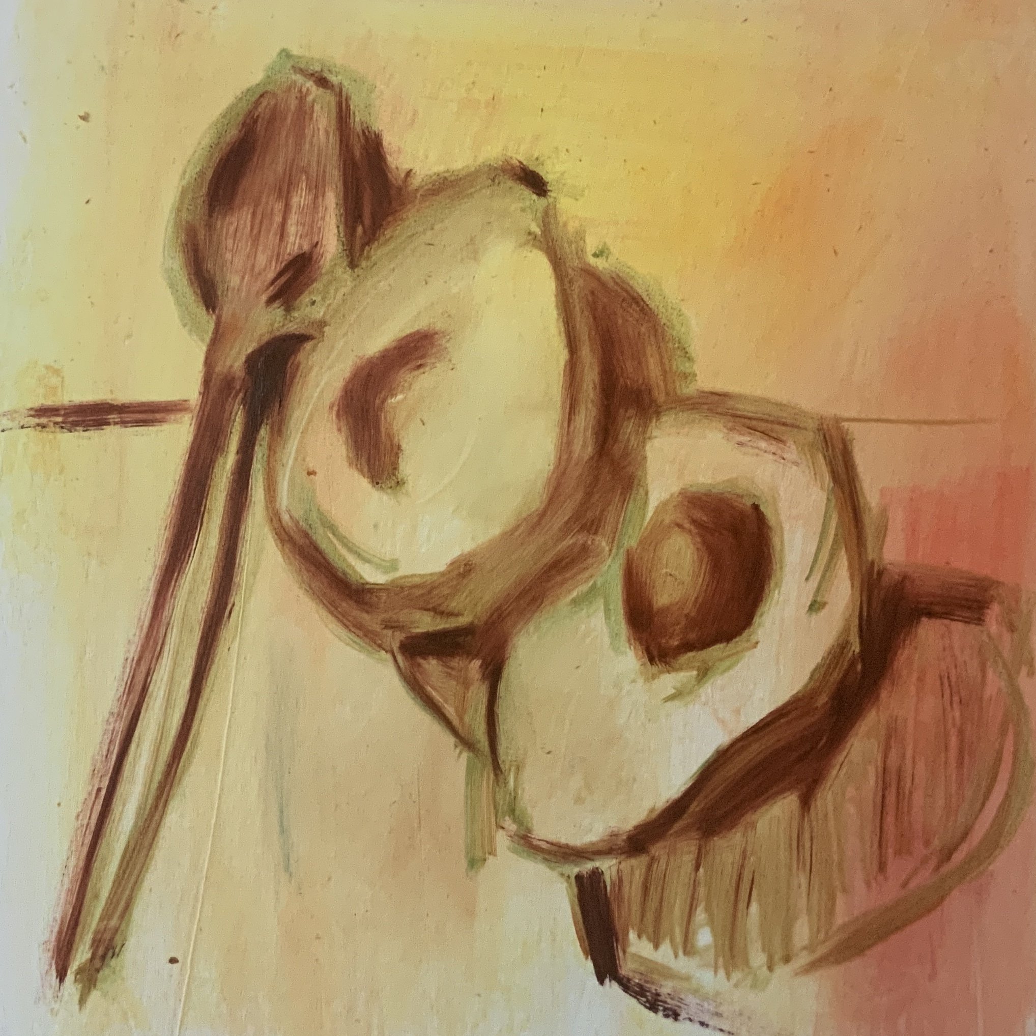 油絵 no.45 3色で描くアボカドとスプーン｜なお