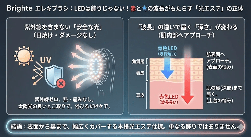 Brighte エレキブラシ】LED機能で肌はどう変わる？赤と青の効果的な