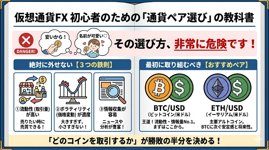 【仮想通貨FX】初心者が選ぶべき「通貨ペア」はこれ一択!失敗しない選び方の3つの基準|ニートトレーダー旬