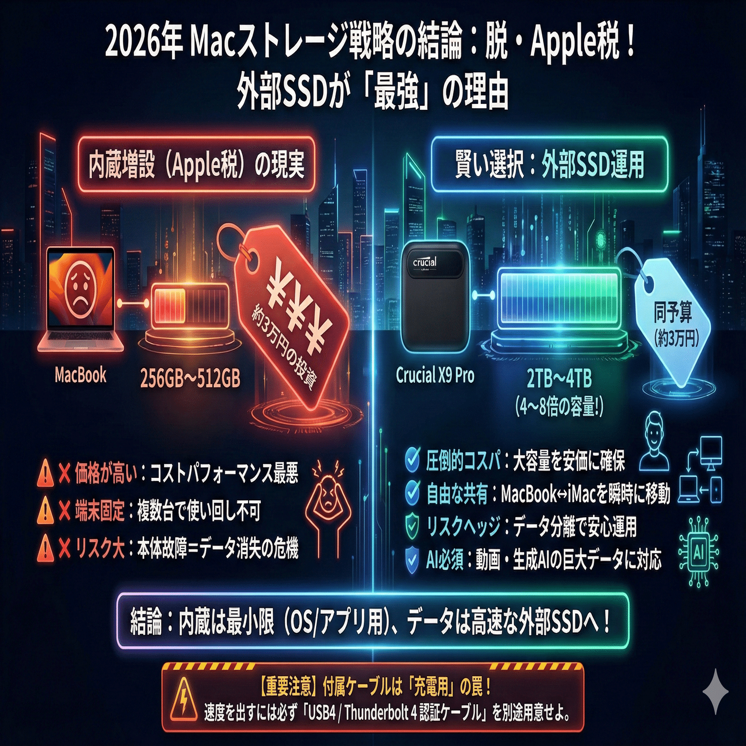 AI生成・動画編集用「外付けSSD」選び｜Apple税を回避して容量を8倍