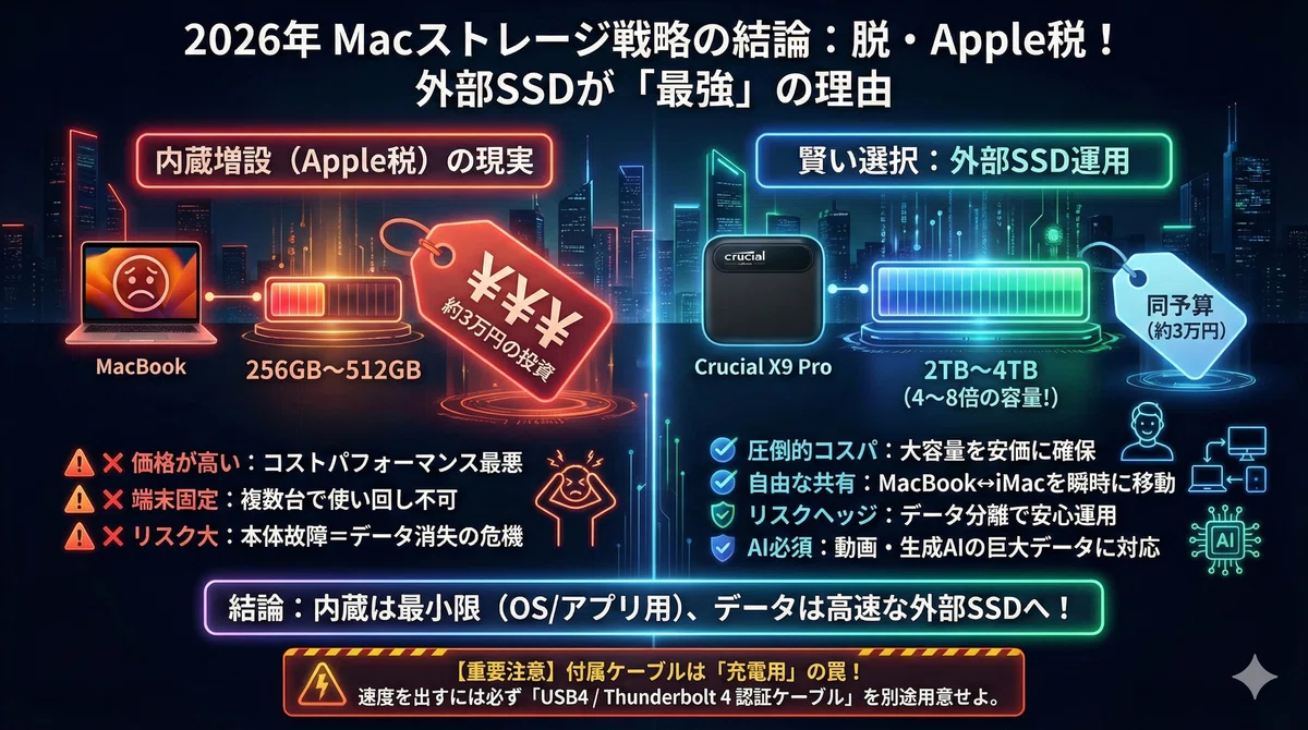 AI生成・動画編集用「外付けSSD」選び｜Apple税を回避して容量を8倍