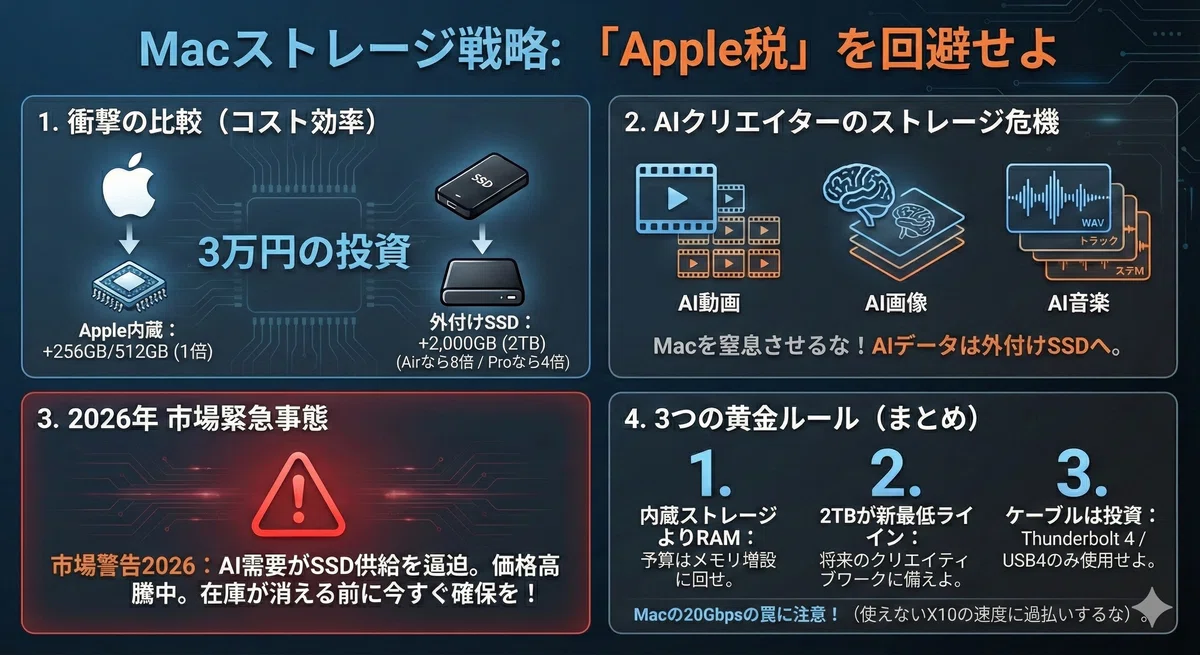 AI生成・動画編集用「外付けSSD」選び｜Apple税を回避して容量を8倍