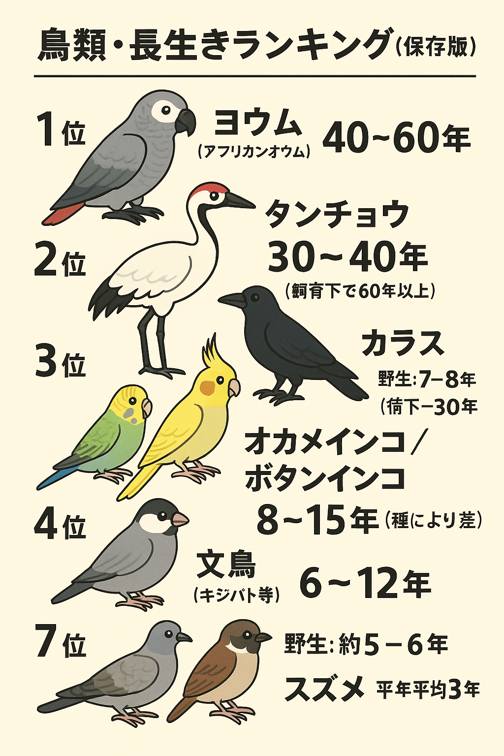 鳥の寿命:小型のインコや文鳥は5〜10年、中〜大型のオウム類は ...