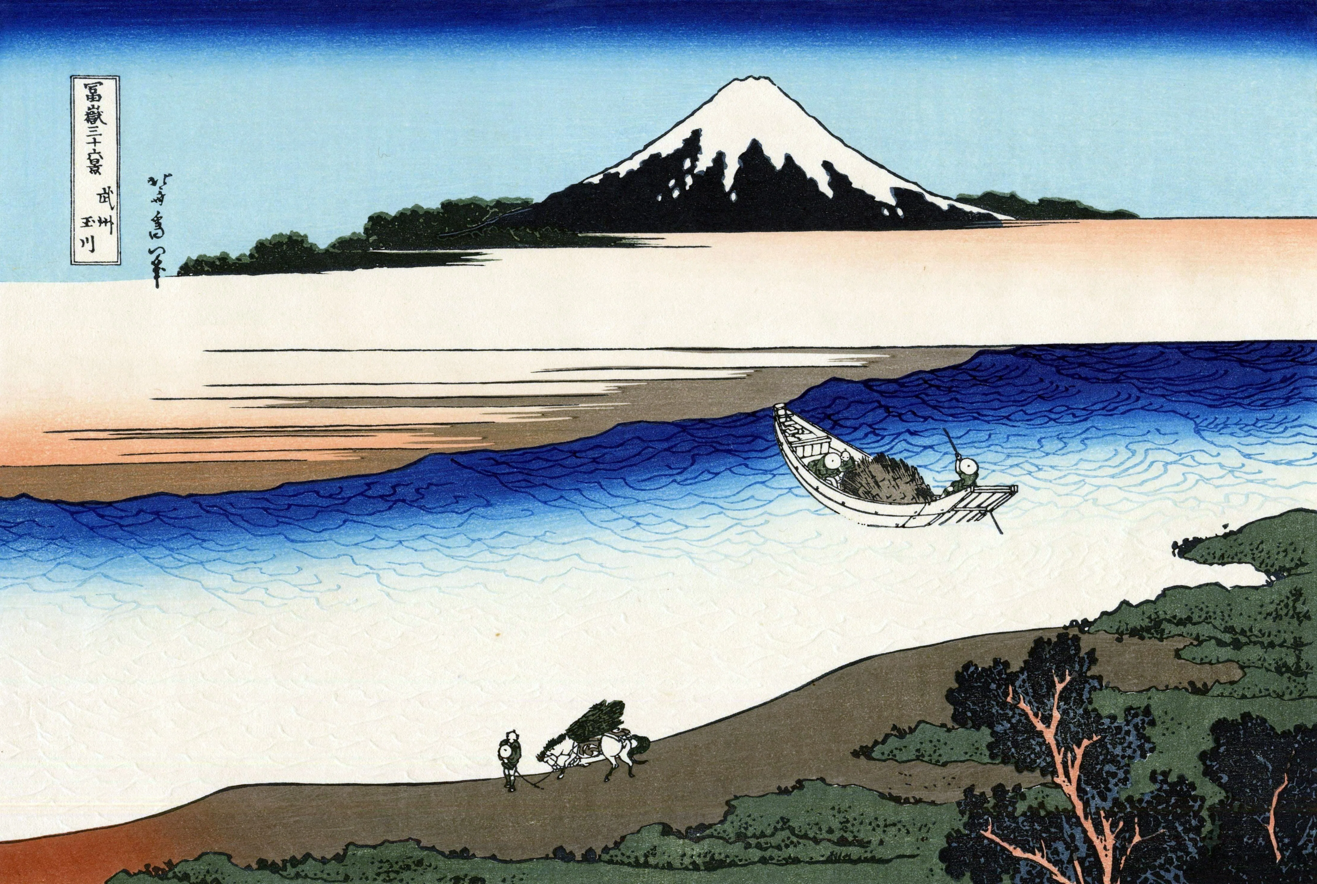 葛飾北斎の浮世絵が、ベクターデータになっていく— 川の流れと富士を