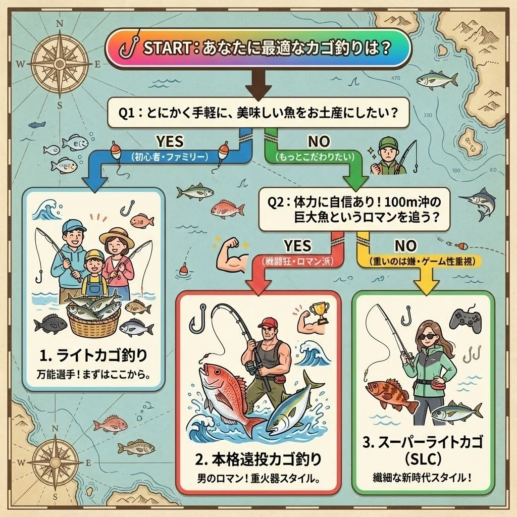 カゴ釣り選択フローチャート
