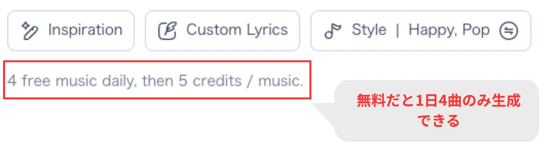 Remusicの無料プランでは1日4曲までしか生成できない
