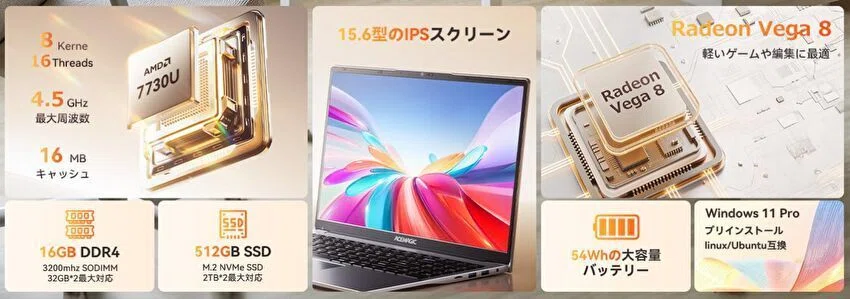 Ryzen 7 7730Uを搭載する15.6インチPCが約7万円、「ACEMAGIC LX15PRO