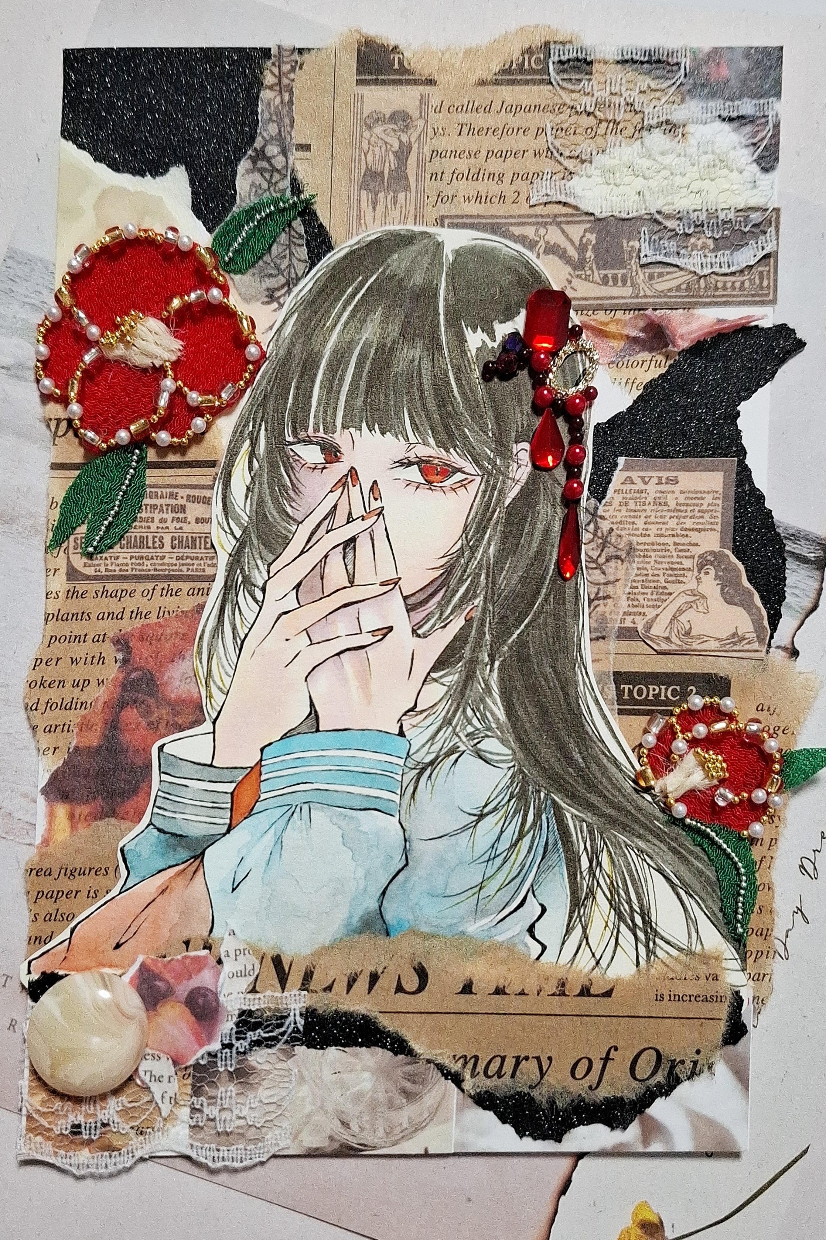 1月の花と宝石のコラージュ｜星屑アオ