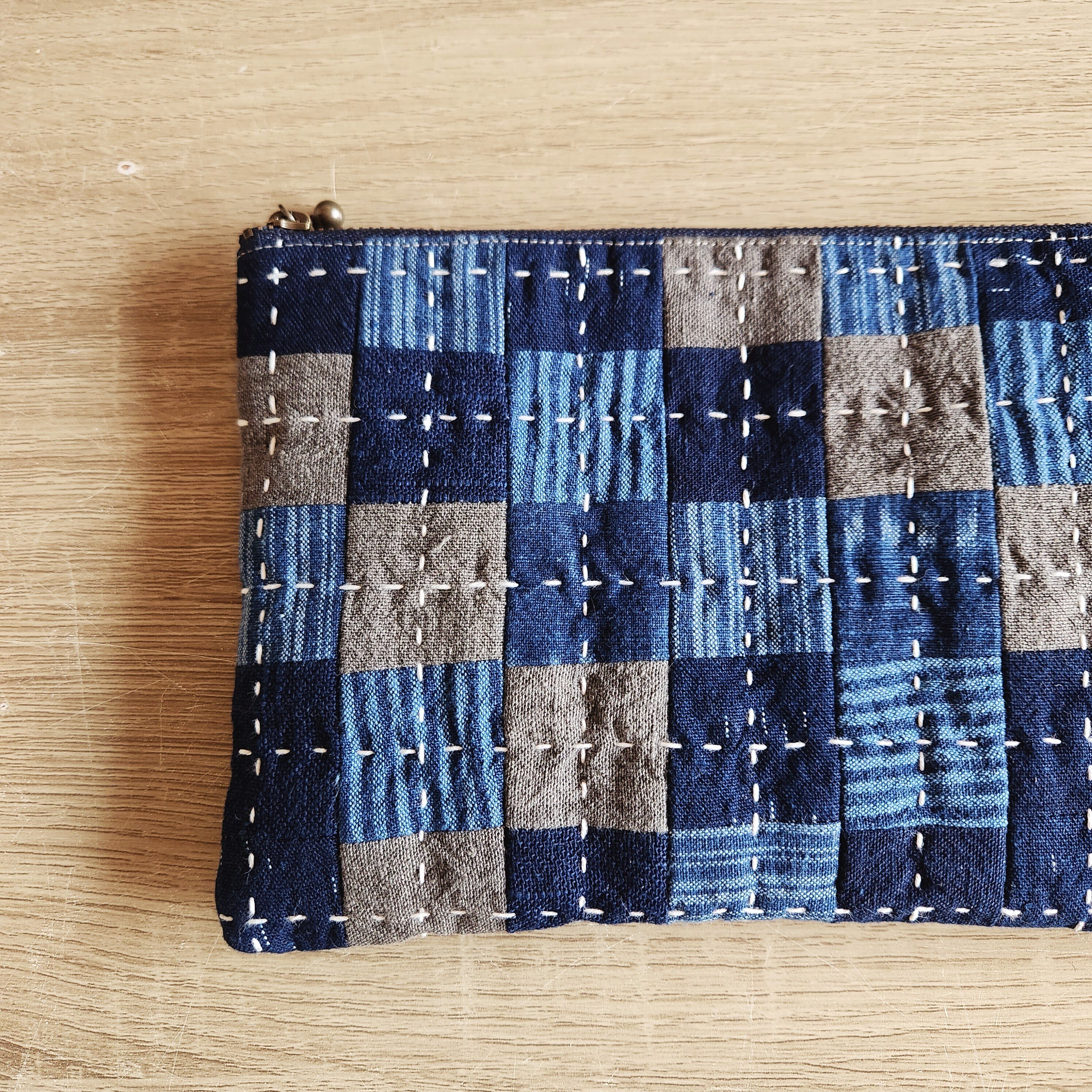 備後絣のパッチワークと刺し子の創作ポーチ作りました。｜ピストル