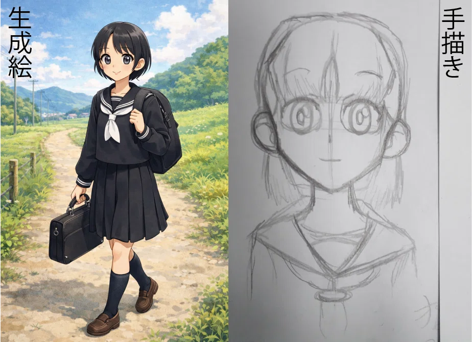 手描き/生成AI】自分の描いた絵をAIに描かせてみた件｜白鼠米子