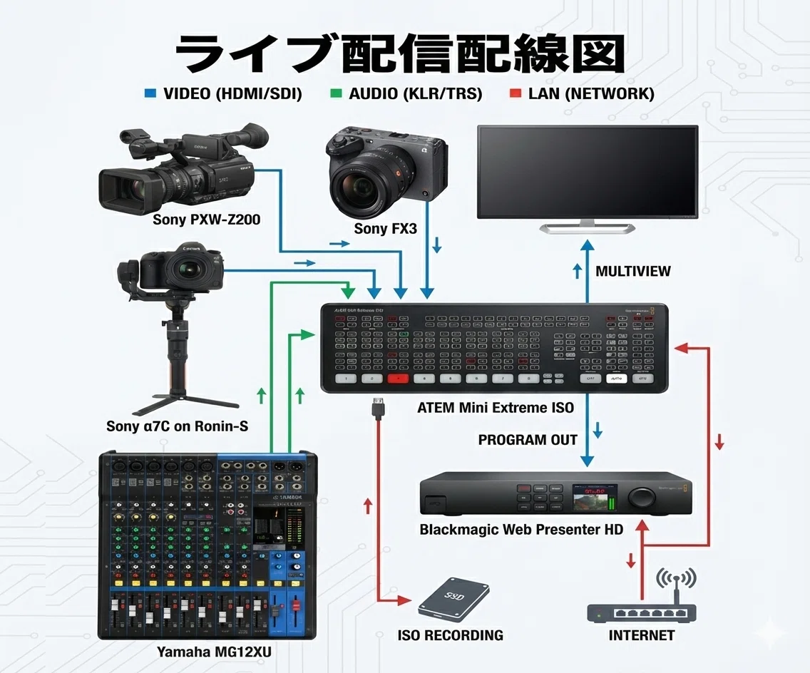 公開】プロが使う「ライブ配信配線図」。 成功を支える機材たち｜令和