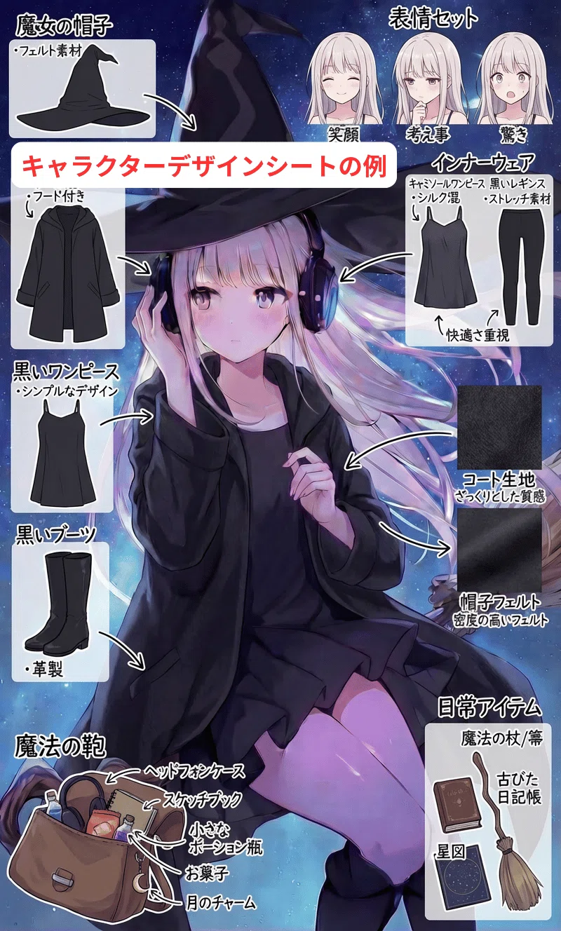 PixAIでキャラクターデザインシートを作る方法｜キャラデザインを1枚で
