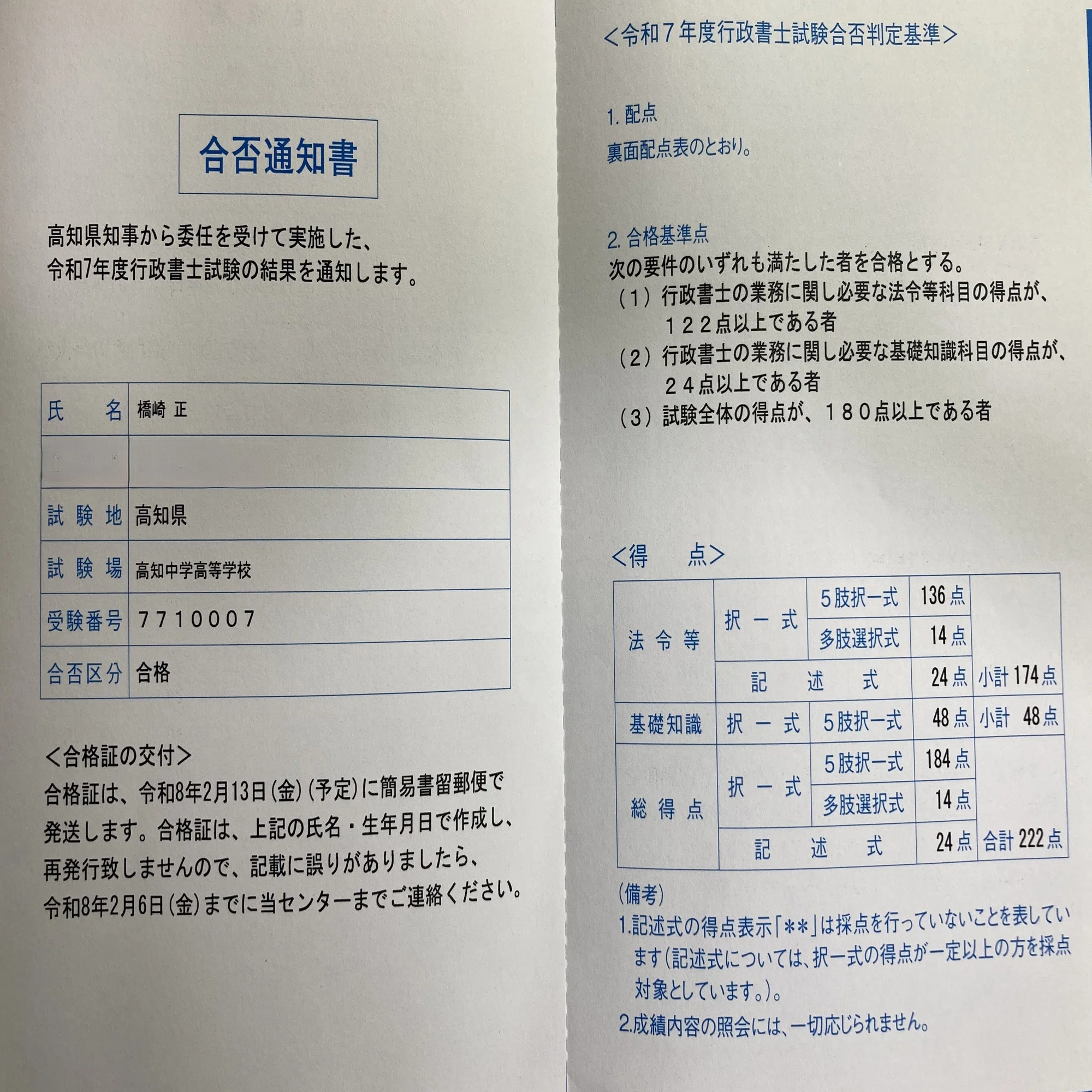 行政 書士 合格 発表