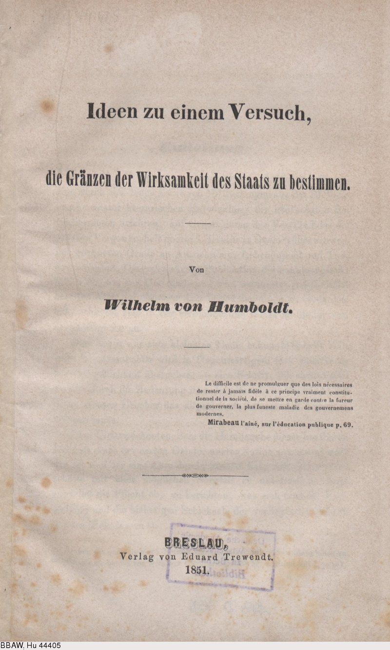 フンボルト『国家活動の限界』執筆の歴史的背景と出版の経緯