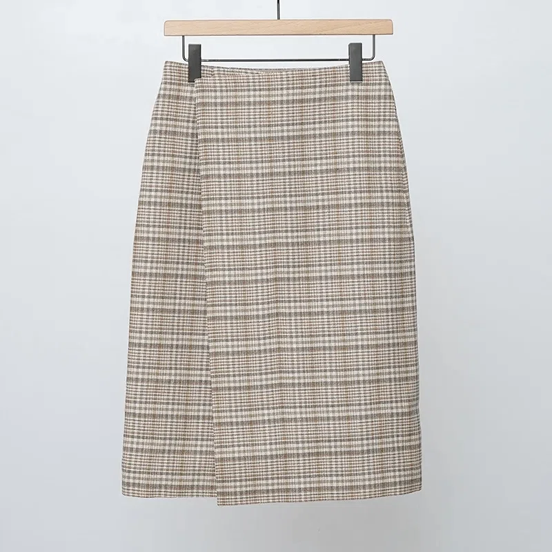 AURALEE】力の抜けた上質さSILK LINEN NEP CHECK WRAP SKIRT｜THIRTY