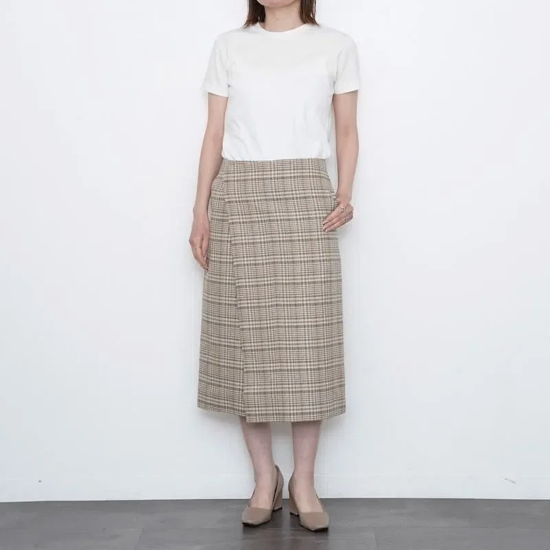 AURALEE】力の抜けた上質さSILK LINEN NEP CHECK WRAP SKIRT｜THIRTY