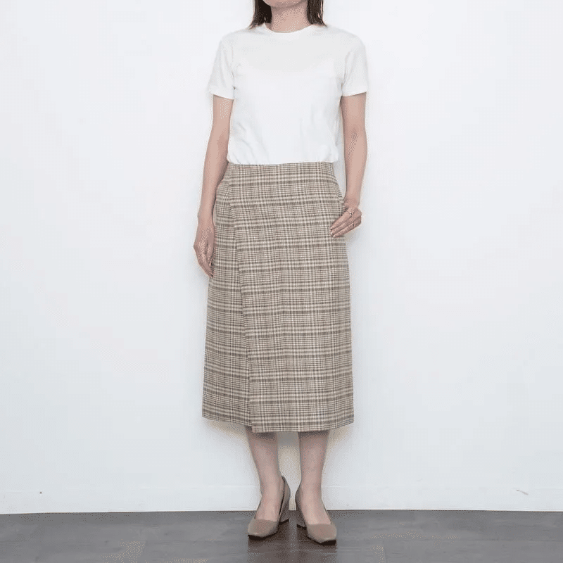 AURALEE】力の抜けた上質さSILK LINEN NEP CHECK WRAP SKIRT｜THIRTY