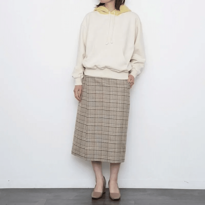 AURALEE】力の抜けた上質さSILK LINEN NEP CHECK WRAP SKIRT｜THIRTY