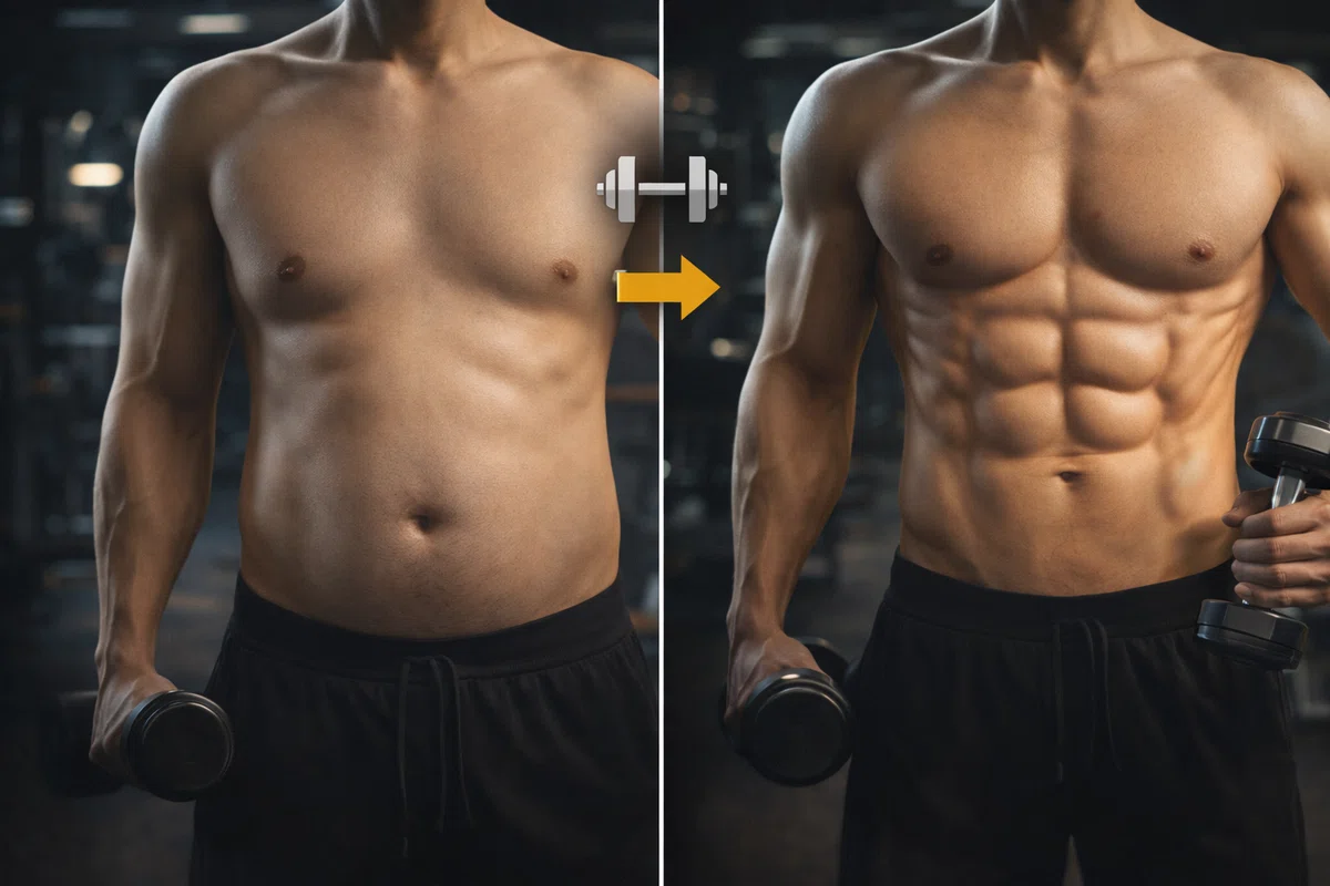 ぽっちゃり男性が筋肉質男性になるビフォーアフターのイメージ
