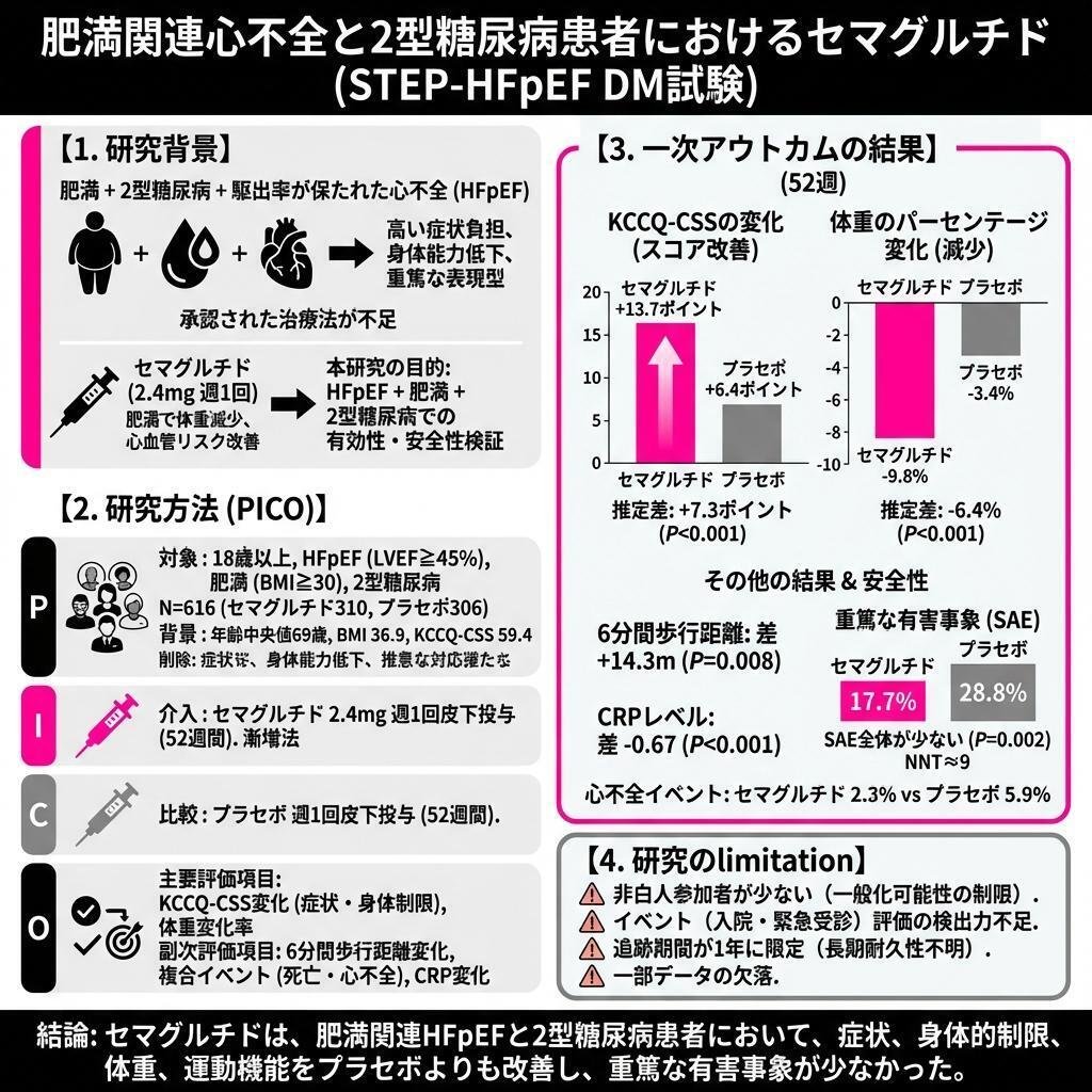 STEP-HFpEF DM試験】心臓の苦しさと体重の関係：研究から分かったこと