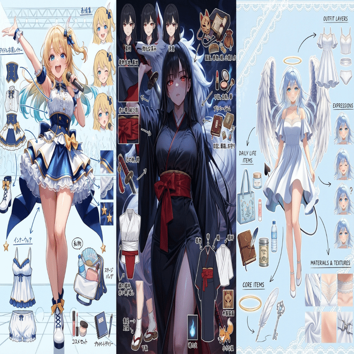 PixAIならクリック一発！AIで本格的な「キャラクターデザインシート