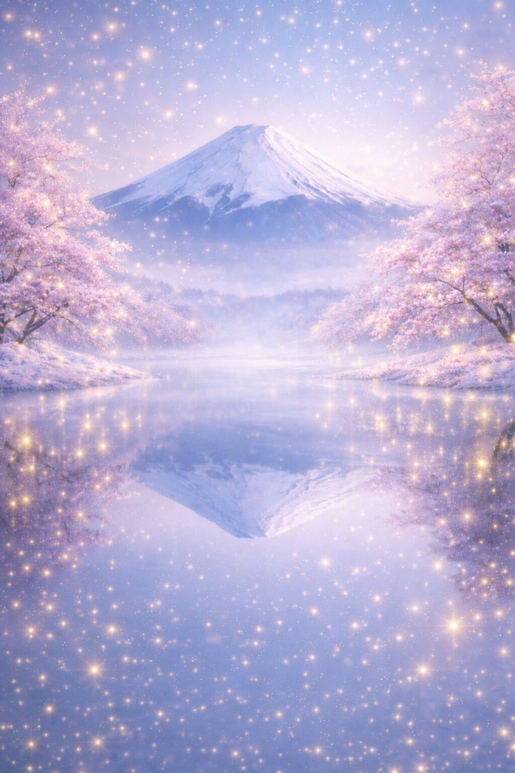 AIアート ひかりのほとり Shore of Light 桜富士山幻想風景画 Sakura