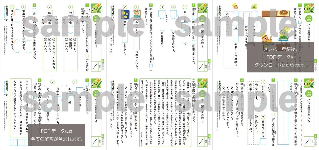 プリント＆答え「小3・国語｜総復習まとめテスト」(全16枚)｜まめつぶ