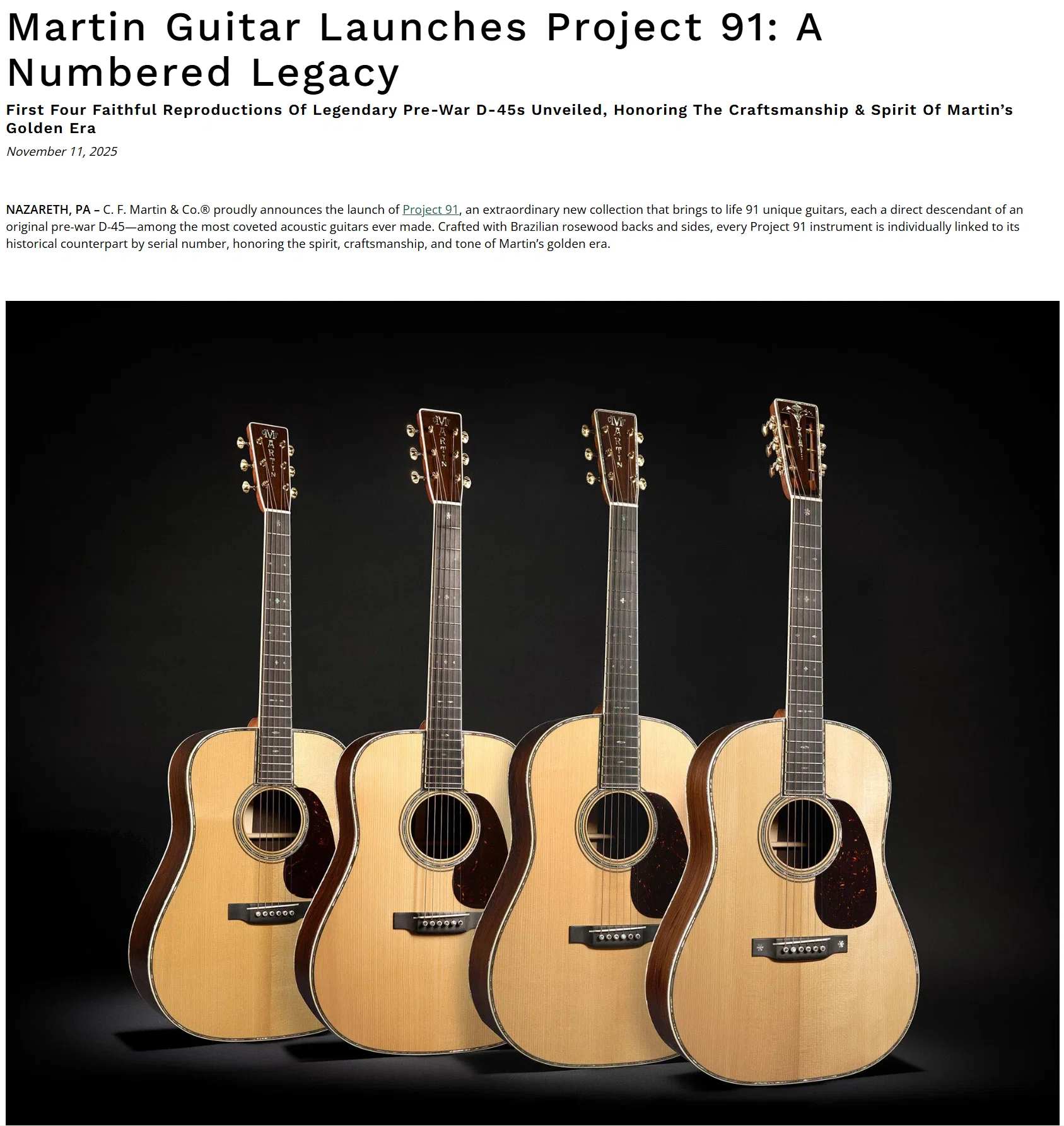 最近のビックリ、どこまで行くのか？！Martin D-45、＂Project 91＂の