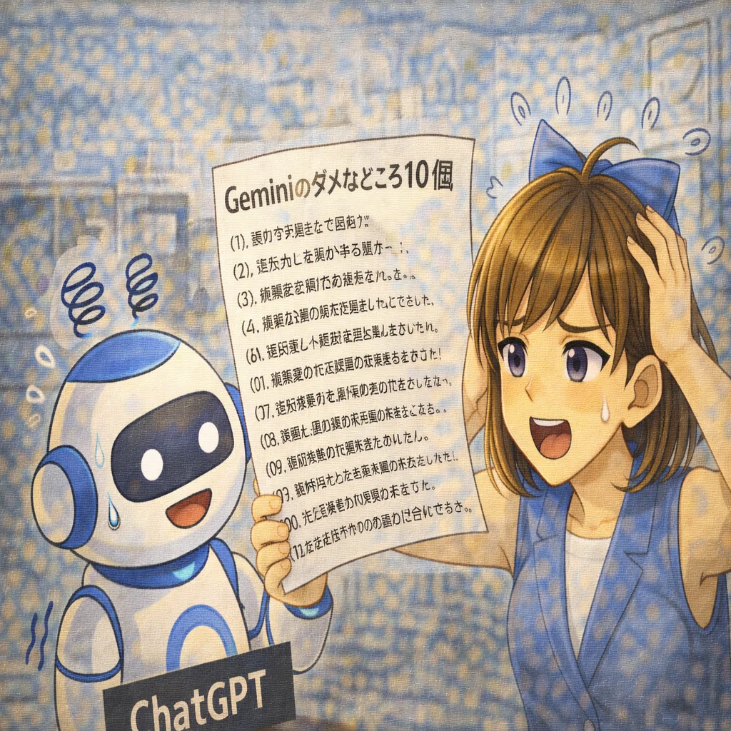 まとめ割り頑張ります！ I had Chappy (ChatGPT) list 10 things that are bad about Gemini
