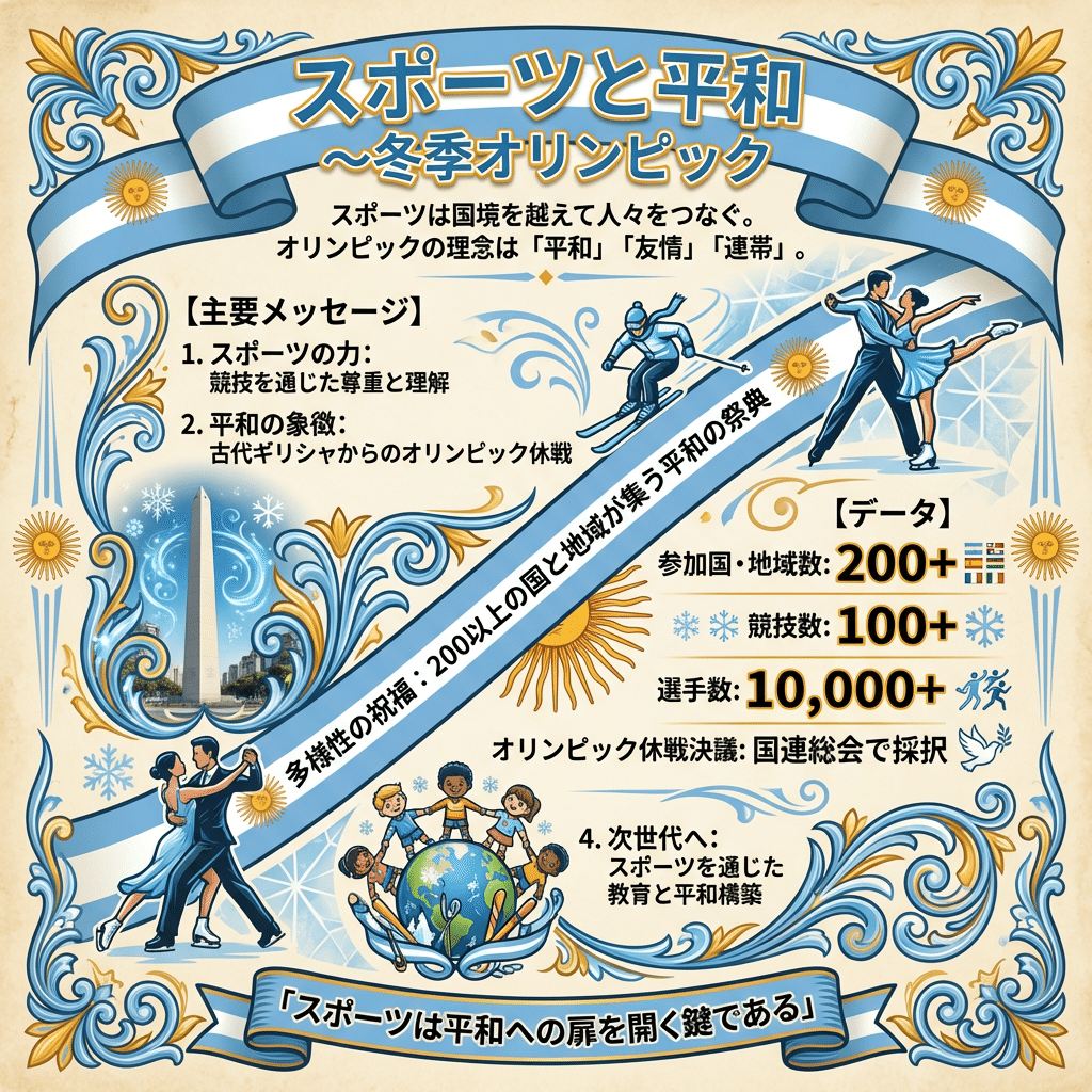 アルゼンチンのデザインで描く「スポーツと平和〜冬季オリンピック
