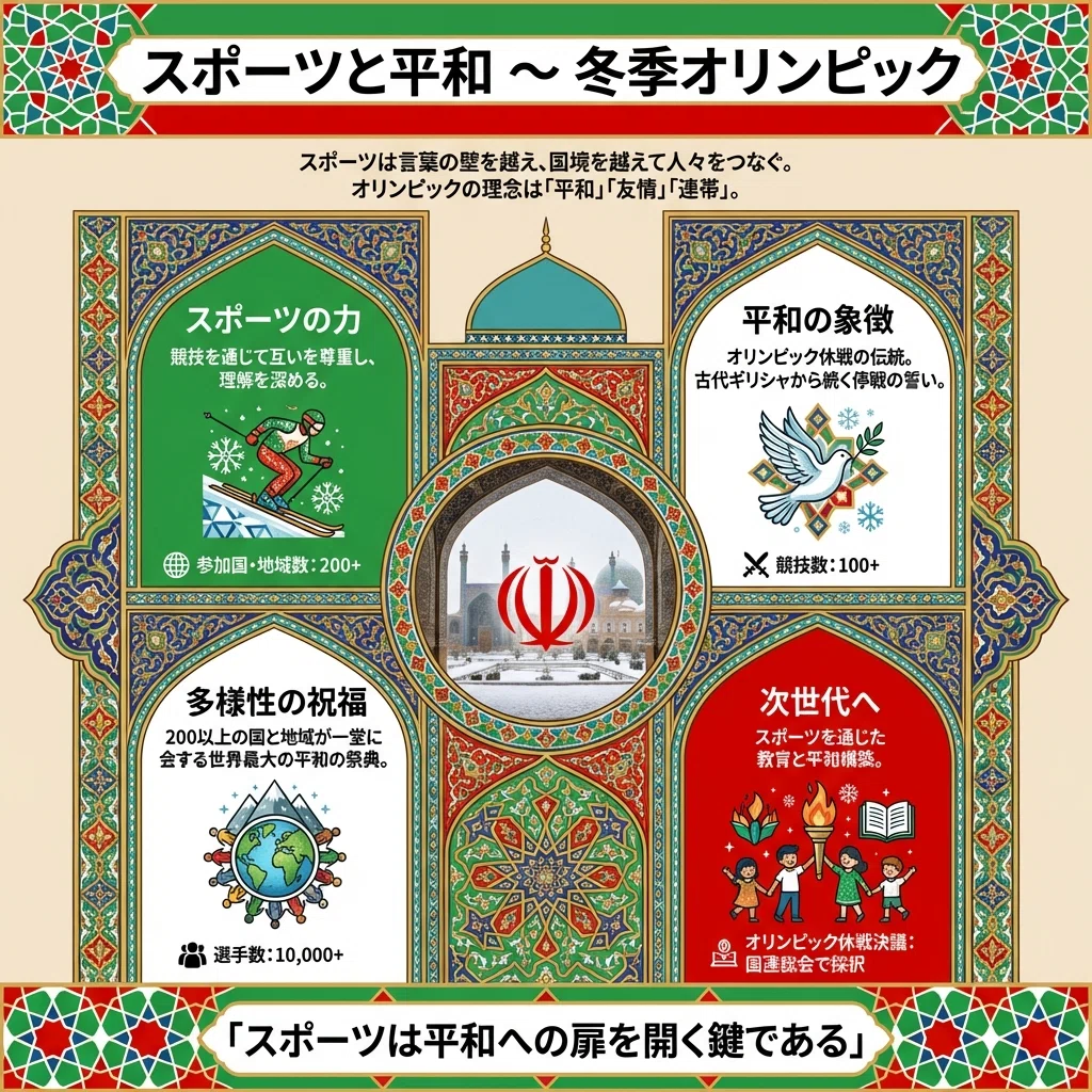 イランのデザインで描く「スポーツと平和〜冬季オリンピック」｜furoku