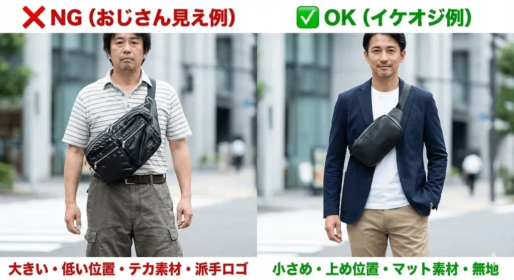 ボディバッグは40代だとダサい？おじさんっぽく見えない選び方｜通勤/休日の正解